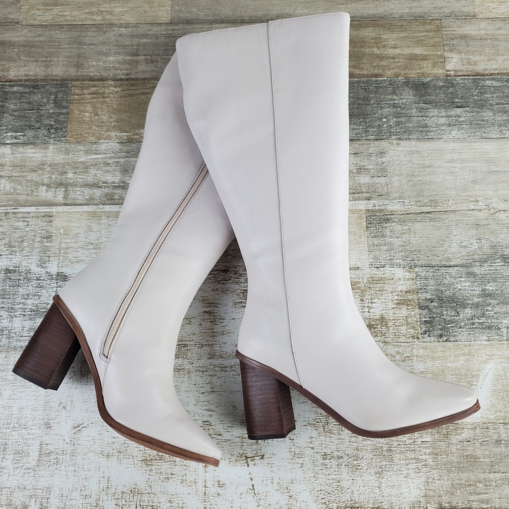 Journee Signature Tamori Womens Boot Sz 7.5 Bone Side Zip Block Heel Square Toe